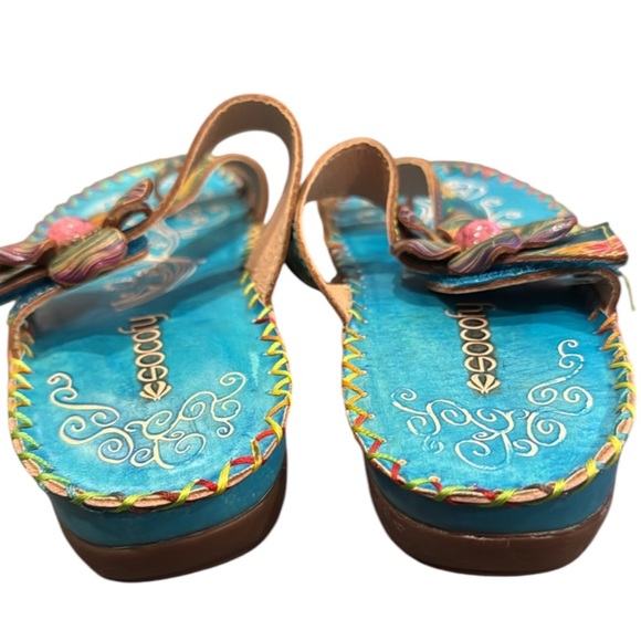 Socofy Colorful Handprinted Floral Boho Toe Ring Sandals Size 6 - Picture 9 of 12